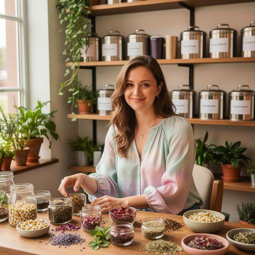 Kvetinová zmes čajových lístkov rozložená na bielej ploche, zachytávajúca slnečné svetlo.